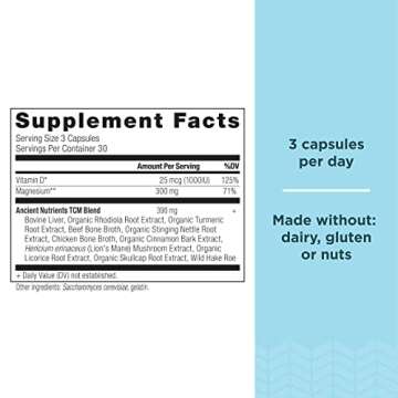 Magnesium Supplement by Ancient Nutrition, Magnesium 300mg with Vitamin D for Immune Support, Adaptogenic Herbs, Enzyme Activated, Paleo & Keto Friendly, 90 Capsules