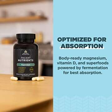 Magnesium Supplement by Ancient Nutrition, Magnesium 300mg with Vitamin D for Immune Support, Adaptogenic Herbs, Enzyme Activated, Paleo & Keto Friendly, 90 Capsules