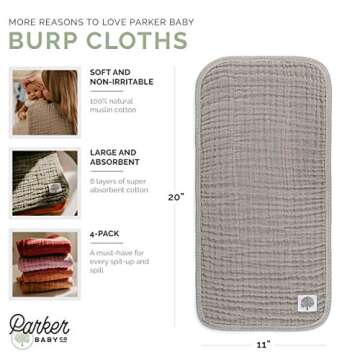 Parker Baby Muslin Burp Cloths | 100% Cotton Burping Clothes, Newborn Essential | Must-Have Baby Reg...