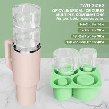 Ice Cube Tray Mold for Stanley 40oz 30oz 20oz 14oz Tumbler Accessories, Alwenid Silicone Ring Ice Maker with Lid for Freezer, Cocktails, Whiskey, Coffee and Juice, BPA Free, Dishwasher Safe(Green)