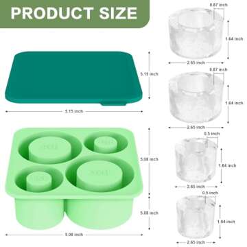 Ice Cube Tray Mold for Stanley 40oz 30oz 20oz 14oz Tumbler Accessories, Alwenid Silicone Ring Ice Maker with Lid for Freezer, Cocktails, Whiskey, Coffee and Juice, BPA Free, Dishwasher Safe(Green)
