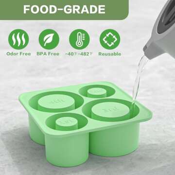 Ice Cube Tray Mold for Stanley 40oz 30oz 20oz 14oz Tumbler Accessories, Alwenid Silicone Ring Ice Maker with Lid for Freezer, Cocktails, Whiskey, Coffee and Juice, BPA Free, Dishwasher Safe(Green)