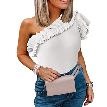 Farktop Women’s One Shoulder Ruffle Sleeve Top - Summer Style