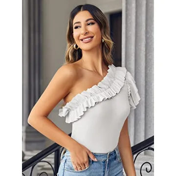 Farktop Women’s One Shoulder Ruffle Sleeve Top - Summer Style
