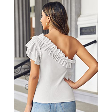 Farktop Women’s One Shoulder Ruffle Sleeve Top - Summer Style