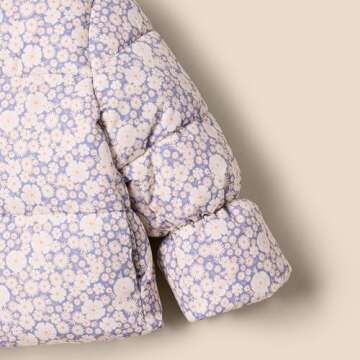 Amazon Essentials x Sofia Grainge Baby Girls' Taffeta Puffer Jacket, Blue Ivory Delicate Floral, 24 Months