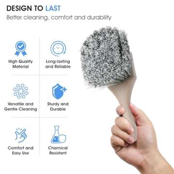 Nanoskin Professional 8.5-Inch Gentle Surface Cleaning Brush with Durable Salt & Pepper Polystyrene Bristles, Compact Short Handle, Resistant to Acids/Detergents, Perfect for Car Detailing & Home Use