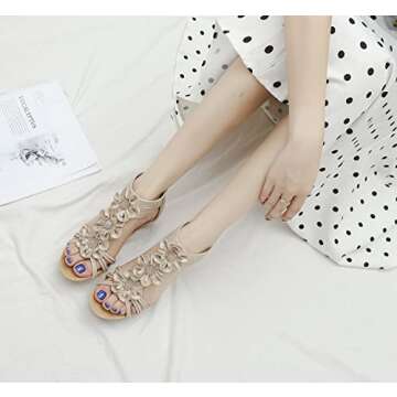 BEUTHOEM Women Wedge Sandals Gold Floral Summer Comfort