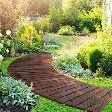 Spurgehom 8FT Wooden Garden Pathway Curved Outdoor Walkway - Cedar Wood Decorative Lawn Walkway for ...