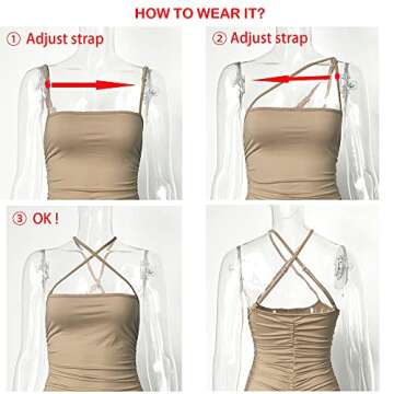 BORIFLORS Women's Sexy Bodycon Sleeveless Ruched Spaghetti Strap Mini Club Party Dress, Medium, Purp...