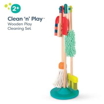B. toys- Clean n' Play- Pretend Play Wooden Cleaning Set- Playset for Toddlers – Broom, Dustpan, Brush- 2 Years +