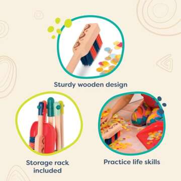 B. toys- Clean n' Play- Pretend Play Wooden Cleaning Set- Playset for Toddlers – Broom, Dustpan, Brush- 2 Years +