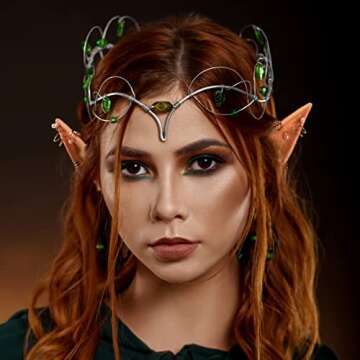 FRESHME Elf Ears with Piercings Earring Cuffs Set - Cosplay Fairy Pixie Ears with Pearl Earrings Chain Set, Non-Piercing Cartilage Ear Clip for Christmas Renaissance Halloween Custome Photoshoot