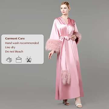 BATHGOWN Women's Robe Fur Nightgown Bathrobe Sleepwear Feather Bridal Robe with Belt
