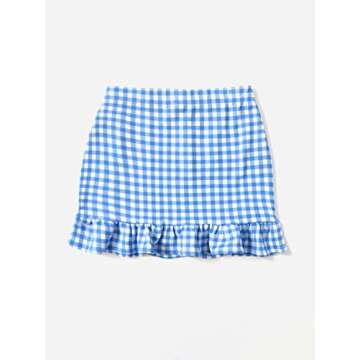Milumia Women's Casual Plaid Ruffle Hem Mini Skirt Summer High Waisted Bodycon Skirts Blue and White X-Large