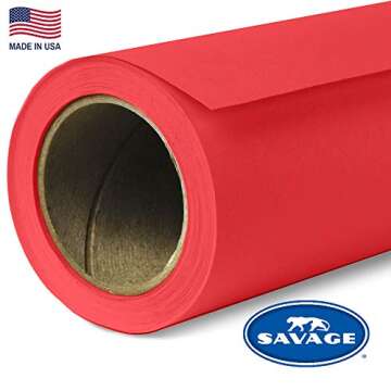 Savage Seamless Paper Photography Backdrop - Color #8 Primary Red, Size 53 Inches Wide x 36 Feet Lon...