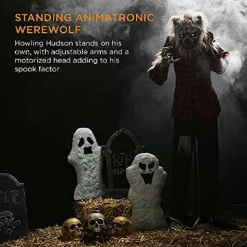 Best Choice Products 5ft Animatronic Werewolf Halloween Decor, Howling Hudson Standing Poseable Halloween Decoration w/Pre Recorded Phrases, LED Glowing Eyes, Adjustable Arms