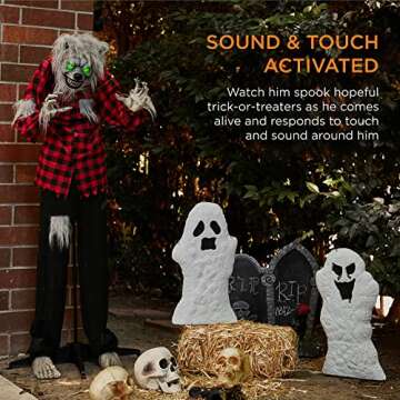 Best Choice Products 5ft Animatronic Werewolf Halloween Decor, Howling Hudson Standing Poseable Halloween Decoration w/Pre Recorded Phrases, LED Glowing Eyes, Adjustable Arms