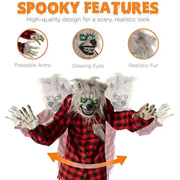 Best Choice Products 5ft Animatronic Werewolf Halloween Decor, Howling Hudson Standing Poseable Halloween Decoration w/Pre Recorded Phrases, LED Glowing Eyes, Adjustable Arms