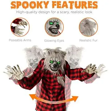 Best Choice Products 5ft Animatronic Werewolf Halloween Decor, Howling Hudson Standing Poseable Halloween Decoration w/Pre Recorded Phrases, LED Glowing Eyes, Adjustable Arms