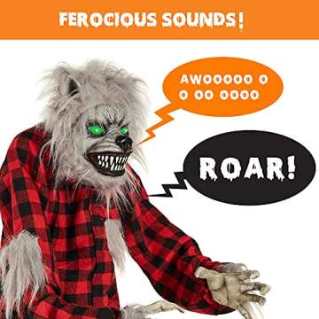 Best Choice Products 5ft Animatronic Werewolf Halloween Decor, Howling Hudson Standing Poseable Halloween Decoration w/Pre Recorded Phrases, LED Glowing Eyes, Adjustable Arms