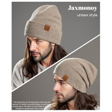 Wool Cashmere Slouchy Beanie Warm Reversible Unisex Hat