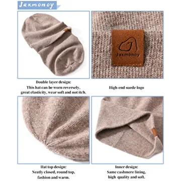 Wool Cashmere Slouchy Beanie Warm Reversible Unisex Hat