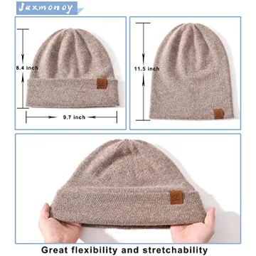 Wool Cashmere Slouchy Beanie Warm Reversible Unisex Hat