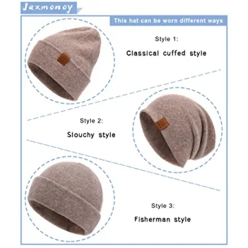 Wool Cashmere Slouchy Beanie Warm Reversible Unisex Hat