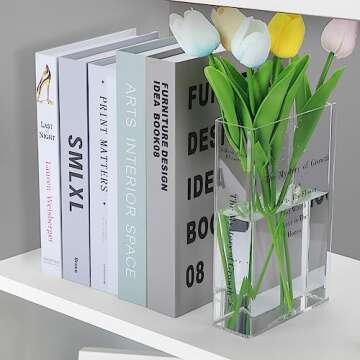 Book Vase for Flowers, Acrylic Book Flower Vase Modern Aesthetic Room Decor Unique Book Vases for Ho...