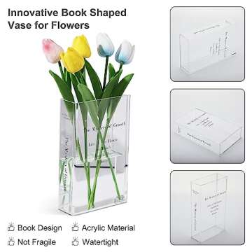 Book Vase for Flowers, Acrylic Book Flower Vase Modern Aesthetic Room Decor Unique Book Vases for Home Office, Gifts for Book Lovers, A Book About Flowers Vase The Mystery of Growth Vase