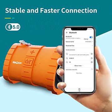 EBODA Waterproof Bluetooth Shower Speaker, Portable Wireless Outdoor Speakers with 24H Playtime, 2000mAh, IPX7 Floating for Kayak, Pool, Beach Accessories, Gifts for Men,Girls- Orange