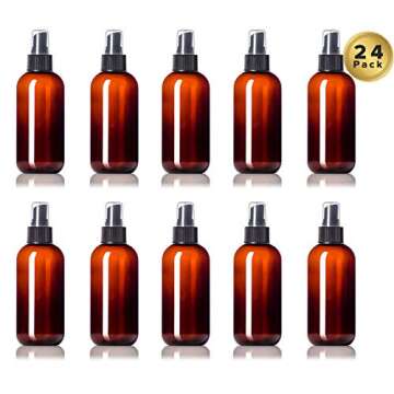 24 Pack 8 Ounce Plastic Mist Spray Bottles- Reusable PET Amber Boston Round ● BPA-Free ● 24 Pcs ...