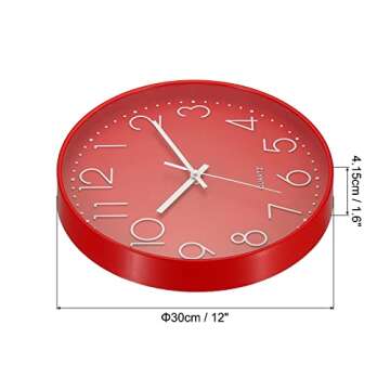 PATIKIL 12 Inch Wall Clock, Battery Operated Silent Non-Ticking Round Wall Clocks for Office Bedroom...