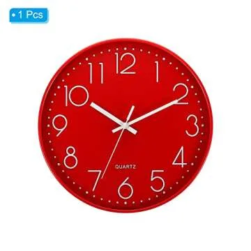 PATIKIL 12 Inch Wall Clock, Battery Operated Silent Non-Ticking Round Wall Clocks for Office Bedroom Decorative, Red
