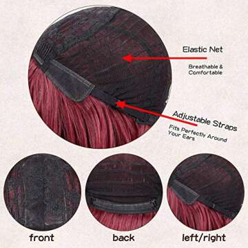 GOWIT Red Bob Wig 14 Inch Straight Wig with Flat Bangs Cosplay Wig for Women Synthetic Heat Resistant Bob Wigs for Daily Party Use (14",Burgundy)