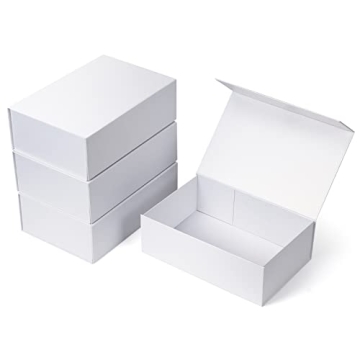 Ditwis 4 Pack 12x8x4 Inches Gift Boxes with Magnetic Closure Lids, White Magnetic Box for Wedding, G...