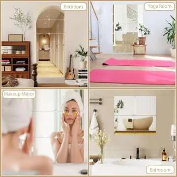 JUNEBRUSHS 4 Pack Self Adhesive Acrylic Mirror, 8 x 8 Inch Mirror Tiles,Flexible Plastic Mirror Sheets Wall Stickers,2MM Thick Mirror,Frameless Small Mirror