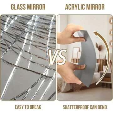 JUNEBRUSHS 4 Pack Self Adhesive Acrylic Mirror, 8 x 8 Inch Mirror Tiles,Flexible Plastic Mirror Sheets Wall Stickers,2MM Thick Mirror,Frameless Small Mirror