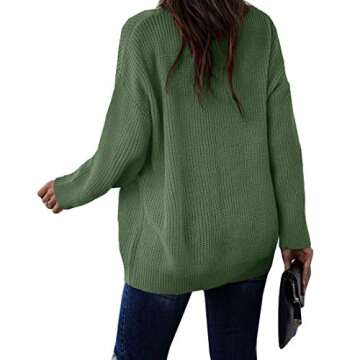Aurgelmir Women's Cold Shoulder Long Sleeve Sweaters V Neck Cut Out Oversized Knitted Sweater Tops Green