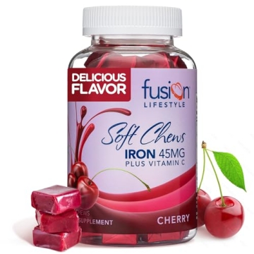 Fusion Lifestyle Chewable Iron Supplement for Women & Men - Cherry Flavor, Iron Vitamin C Soft Chew ...