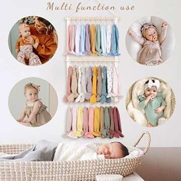 POVETIRE Headband Holder Head Bands Organizer for Girls, Baby Headbands Hair Accessories Organizer Storage Wall Hanging Decor for Nursery Toddler Girls Room