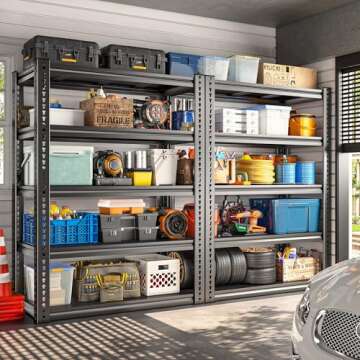 REIBII Garage Shelving - 2000 LB Capacity Adjustable 5-Tier Metal Storage Unit