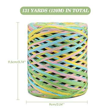 jijAcraft Raffia Ribbon & Twine String for Gift Wrapping, Craft & DIY Decoration - 394 Feet Colored Raffia Paper, 6 Colors