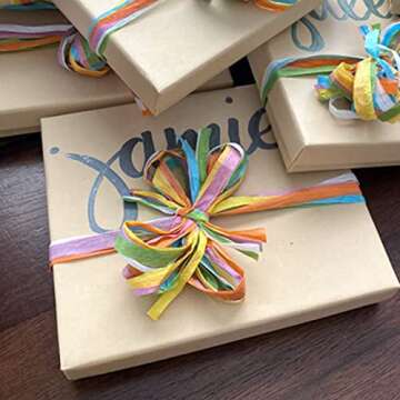 jijAcraft Raffia Ribbon & Twine String for Gift Wrapping, Craft & DIY Decoration - 394 Feet Colored Raffia Paper, 6 Colors