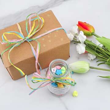 jijAcraft Raffia Ribbon & Twine String for Gift Wrapping, Craft & DIY Decoration - 394 Feet Colored Raffia Paper, 6 Colors