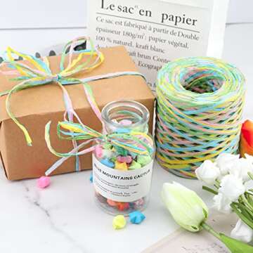 jijAcraft Raffia Ribbon & Twine String for Gift Wrapping, Craft & DIY Decoration - 394 Feet Colored Raffia Paper, 6 Colors