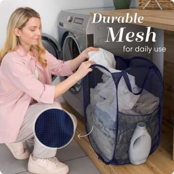 Handy Laundry Collapsible Mesh Pop Up Hamper with Wide Opening and Side Pocket – Breathable, Sturdy, Foldable, and Space-Saving Design for Clothes and Storage. (Blue | 2-Pack)