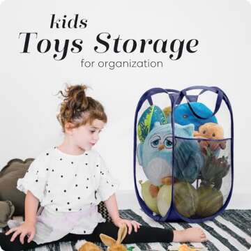 Handy Laundry Collapsible Mesh Pop Up Hamper with Wide Opening and Side Pocket – Breathable, Sturdy, Foldable, and Space-Saving Design for Clothes and Storage. (Blue | 2-Pack)