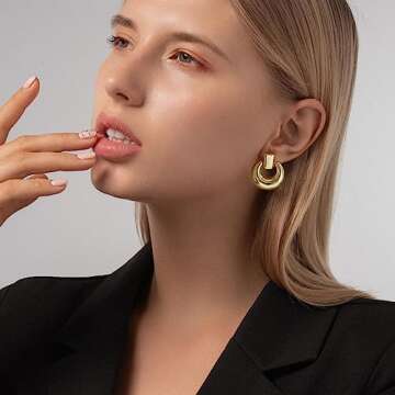 A Golden Cloud Gold Chunky Earrings For Women Statement Vintage Dangle Drop Door Knocker Party Retro Earrings Jewelry Gift